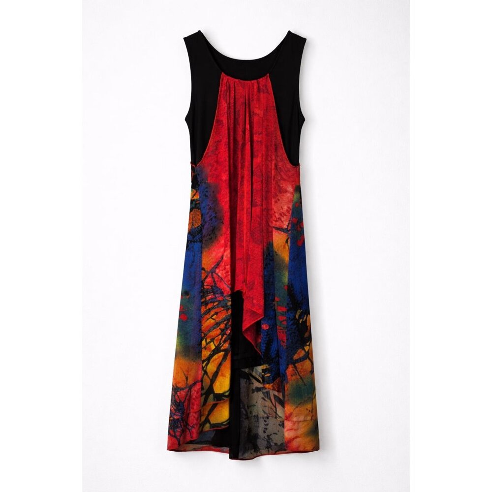 Vtg Y2K Fleur de Leis Sleeveless Multicolor Abstract Print Drape Dress, M, NWT